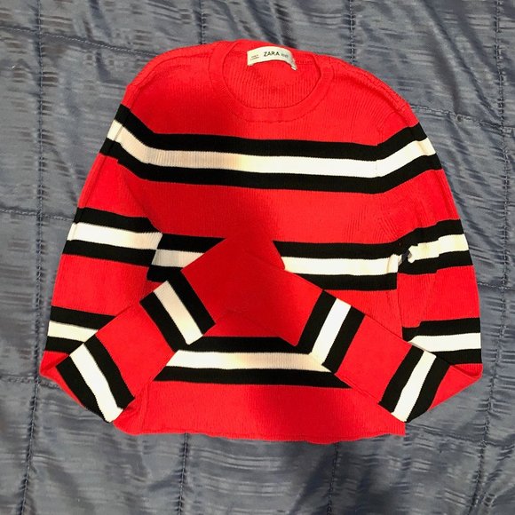New Zara Red & Black Striped Knit Long Sleeve - Picture 10 of 12